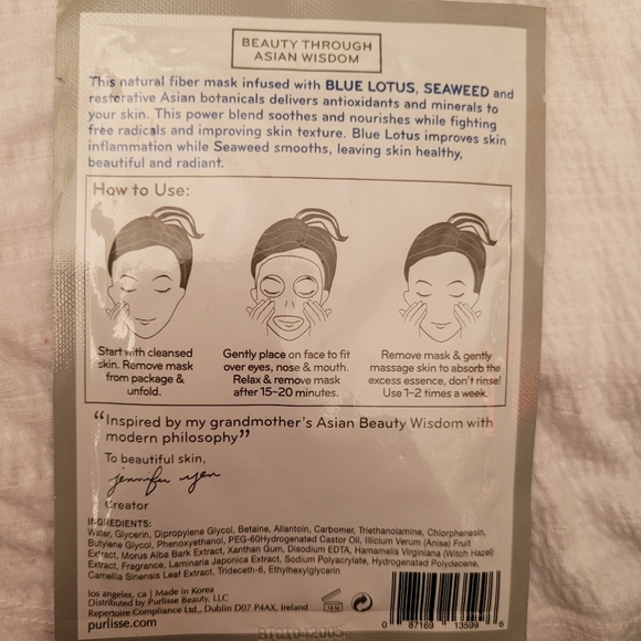 Purlisse Set Of 4 Blue Lotus+Seaweed Treatment Sheet Face Mask NEW - Picture 2 of 2